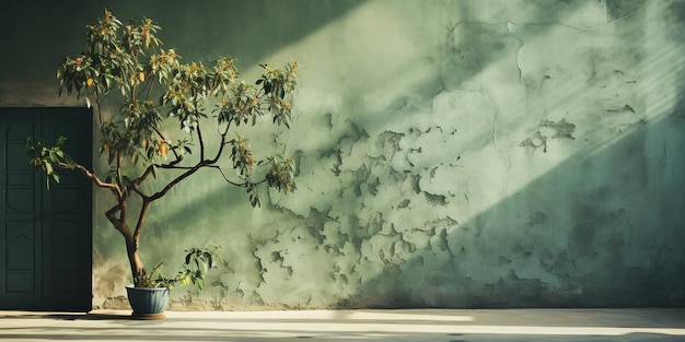壁や歩道の葉の影 樹木のシルエット 街の野外の自然 オリーブの緑 デザインの背景