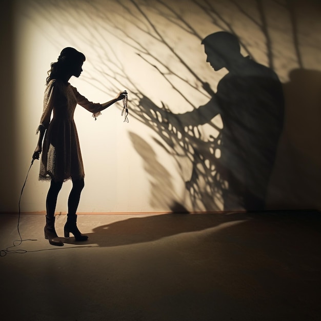 shadows of a man and a woman holding flowers in their hands generative ai