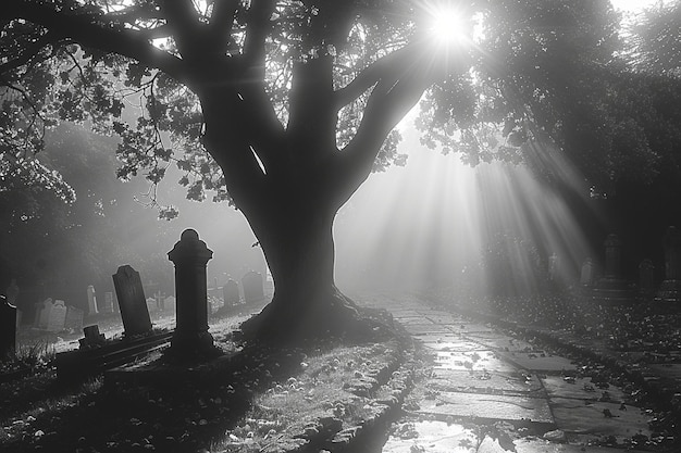 Фото Тени спокойствия, охватывающие тишину кладбища.