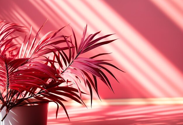 shadows of palm leaves on a pink wall