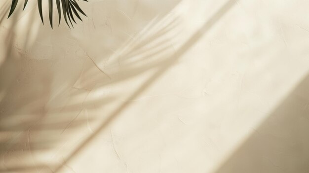 Shadows of palm leaves on a textured beige surface with warm tones