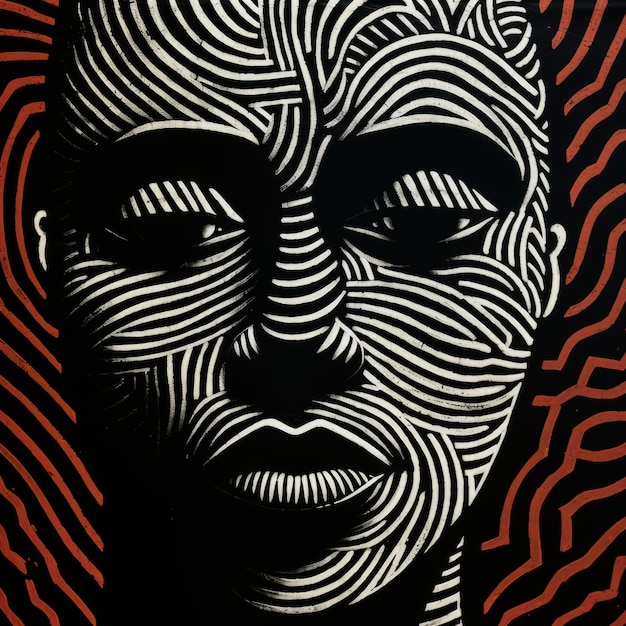 Photo shadows of the zebra an epic cinematic screenprint of a dark alien woman's sideways gaze in tribal