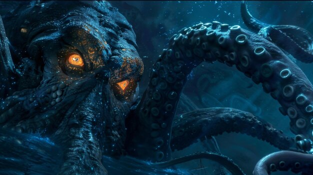 Photo in the shadowy depths of the bermuda triangle a colossal kraken lurks its long tentacles reaching