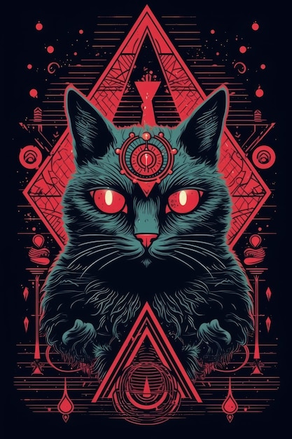 Shadowy Feline Cult Halloween Cat Print