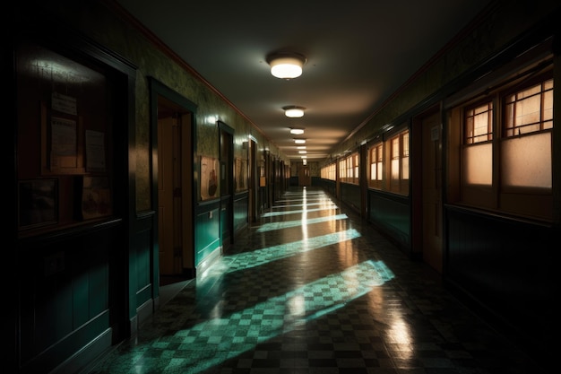 Shadowy hospital corridor with dramatic lighting created with generative ai