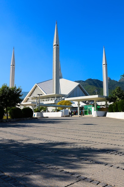 Shah Faisal Mosque with the view of Margalla Hills, Islamabad, Pakistan