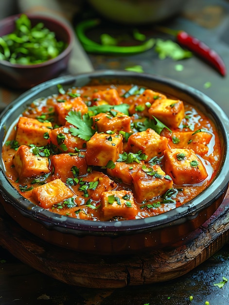 Постер блюда Shahi Paneer с кремовым соусом и кубиками Paneer Иллюстрация Еда Питье Индийские ароматы