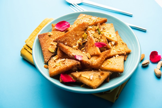 Shahi tukda or tukra also known as double ka meetha is a rich &amp; festive Indian dessert made with bread, ghee, sugar, milk and nuts