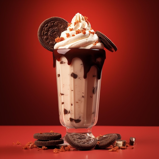 Shake de Chocolate con Topping de Galletas Fondo Rojo