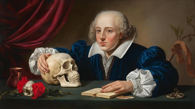 Photo shakespearian interpretation scene with skull