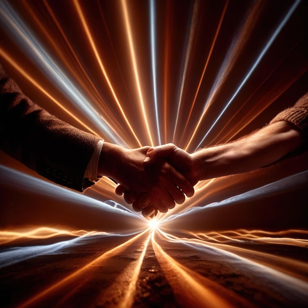 Shaking hands dynamic photo of friendship agreement and trust with dynamic light streaks