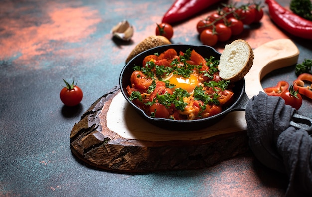 Uova shakshouka in camicia in salsa di verdure