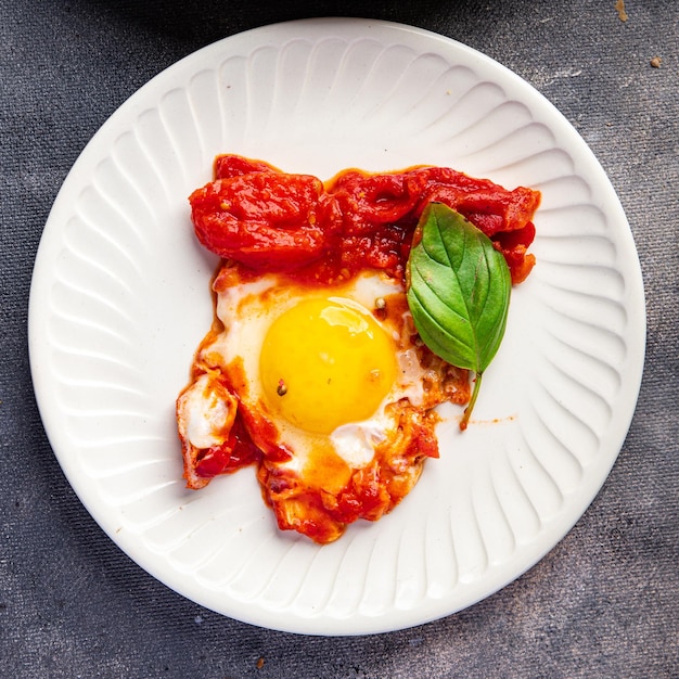 shakshuka eieren, tomaat, peper, groenten ontbijt gezonde maaltijd voedsel snack dieet op tafel kopie