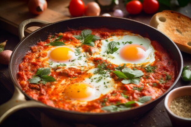 Shakshuka in koekenpan Genereer Ai