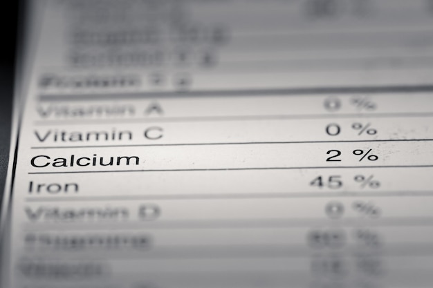 Photo shallow depth of field image of nutrition facts