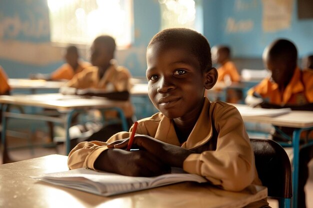 Photo shallow focus shot of an african child learning in toy