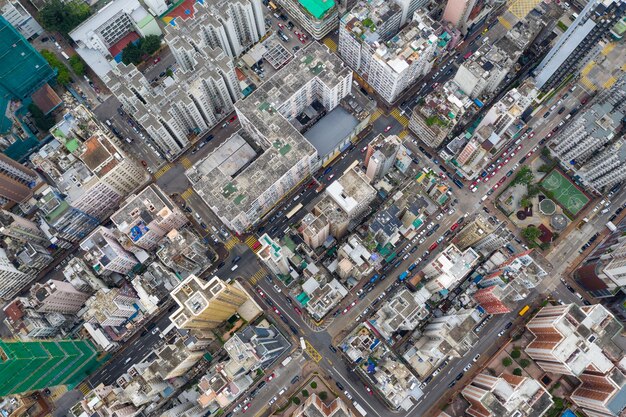 Sham Shui Po, Hong Kong 07 May 2019: Top view of Hong Kong city