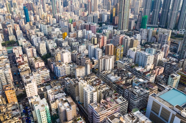 Sham Shui Po, Hong Kong, 11 september 2018: - Luchtfoto van de stad Hong Kong