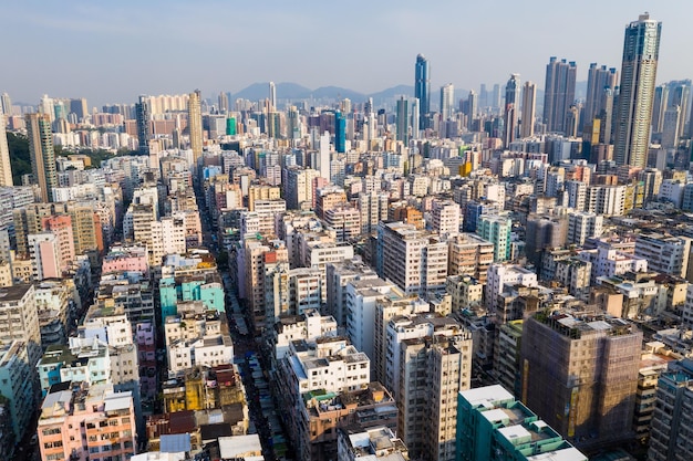 Sham Shui Po, Hong Kong, 11 September 2018:- Top view of Hong Kong city