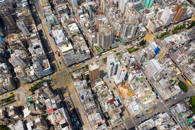 Sham Shui Po, Hong Kong 12 september 2019: Bovenaanzicht van het stadsbeeld van Hong Kong