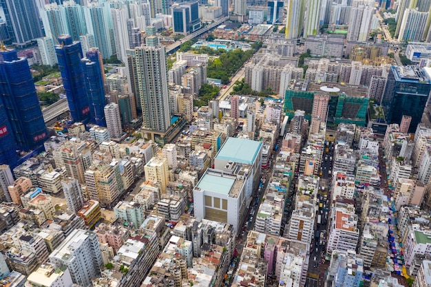 Sham Shui Po, Hong Kong 14 september 2019: Hong Kong stad vanaf boven