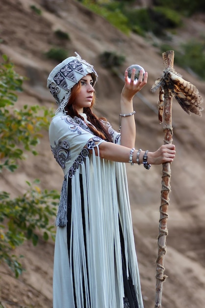 Shaman with Staff and glass ball outdoor