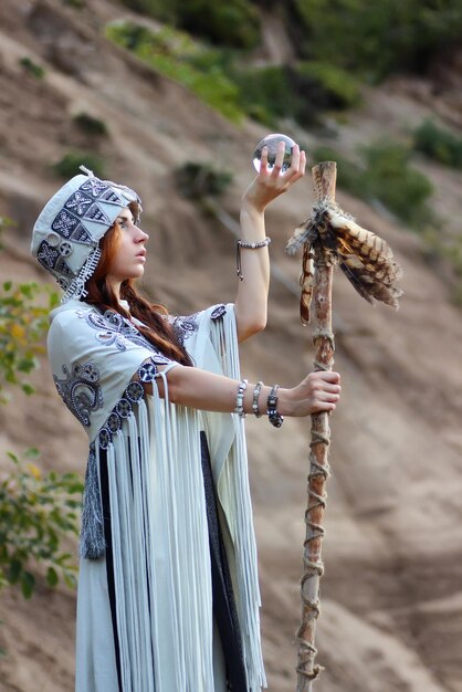 Shaman with Staff and glass ball outdoor