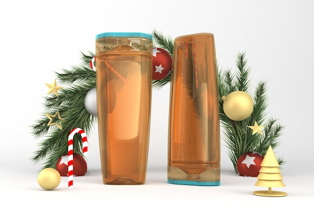 Shampoo Bottles Front Side In Christmas Themed Background
