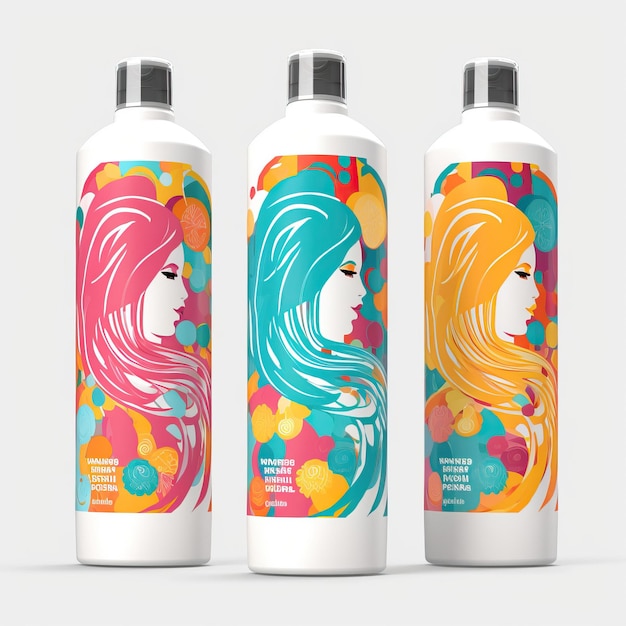 Shampoo Colorful art style white background high qu