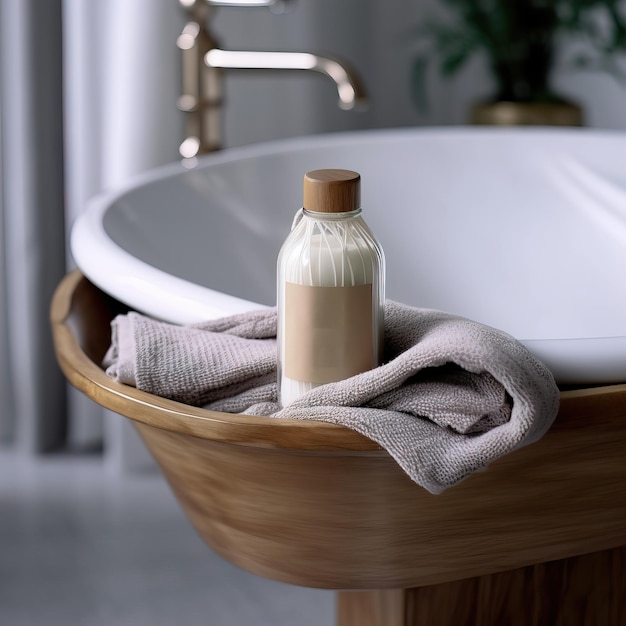 Shampoo fles gestyled mockup vloeibare zeep pompfles in huis badkamer interieur body wash and care co