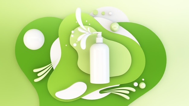 Shampoo on green background