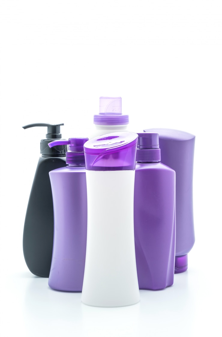 Photo shampoo or hair conditioner bottle on white background
