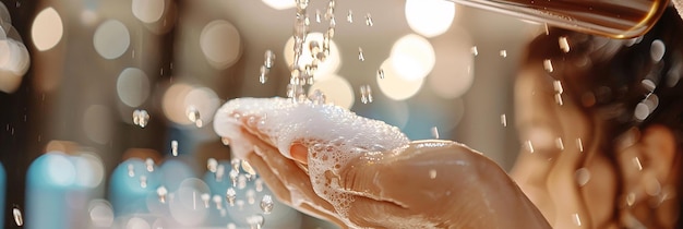 Foto shampoo che versa bottiglia per donne igiene delle mani cura dei capelli routine di bellezza