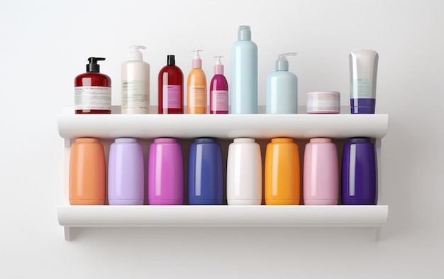 Photo shampoo shelf isolated on white background