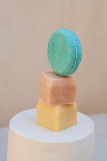 Shampoo soap and hair conditioner bars with pastel colors