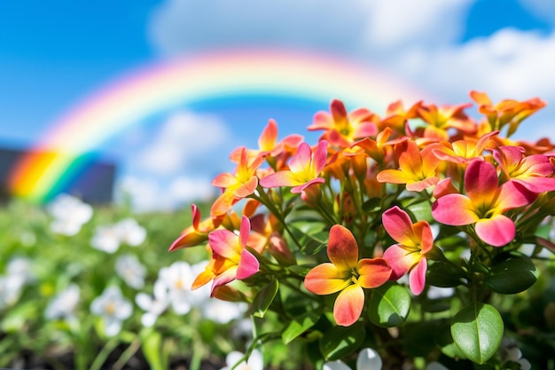 Foto shamrocks met een regenboog op de achtergrond