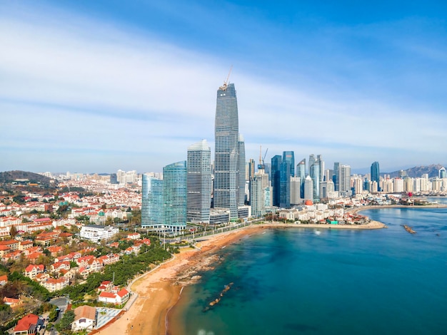 Shandong Qingdao city coastline aerial photography