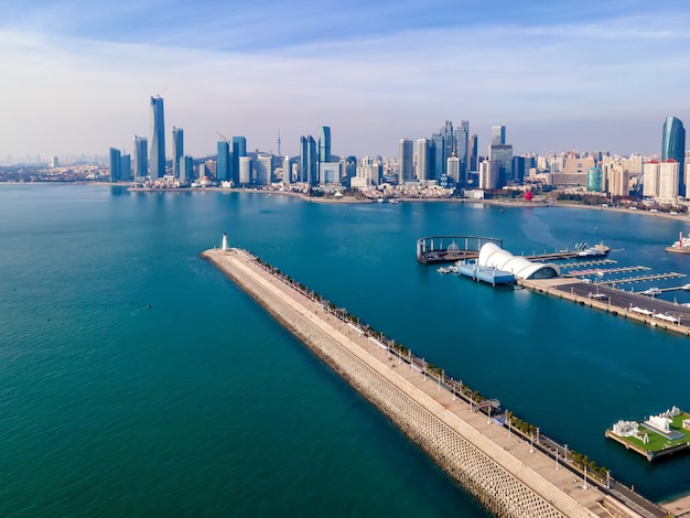 Shandong Qingdao city coastline aerial photography