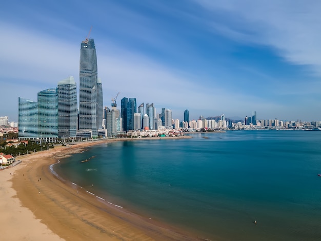 Shandong Qingdao city coastline aerial photography