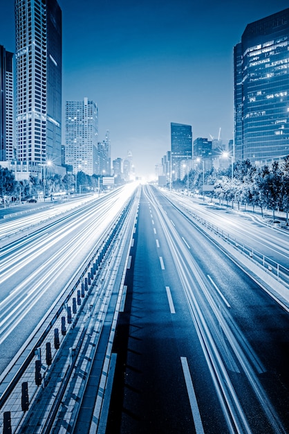 Shanghai city building and road, blue sense of Technology