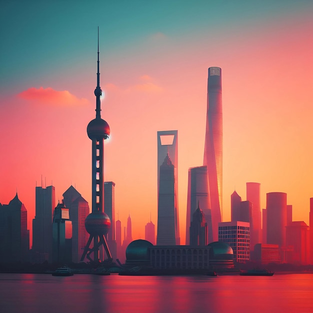 Shanghai flat vector gradient city skyline