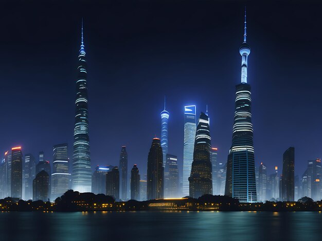 Shanghai Lujiazui Finance amp Trade Zone modern city night background Ai generation