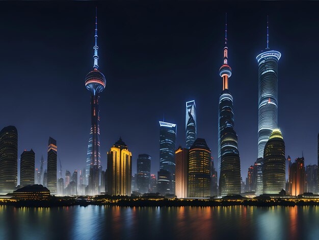 Shanghai Lujiazui Finance amp Trade Zone modern city night background Ai generation