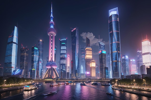 Foto shanghai lujiazui zona finanziaria e commerciale dello sfondo notturno della città moderna