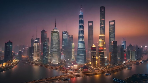上海ルジアズイ 現代都市の金融と貿易ゾーン 夜の背景