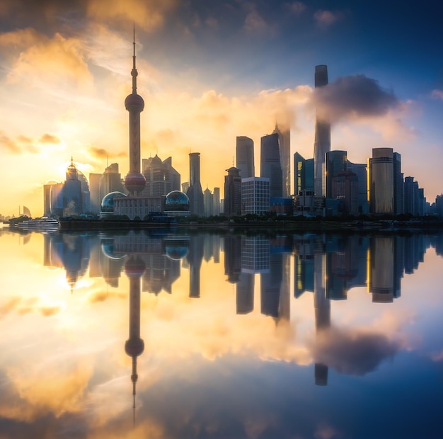 Shanghai pudong skyline in sunrise China