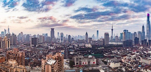 上海のスカイライン、航空写真、中国