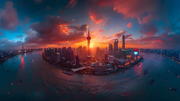 Шанхайский горизонт в туманный день Китай 3D рендеринг