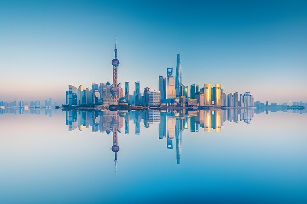 Shanghai skyline in foggy day China 3D rendering