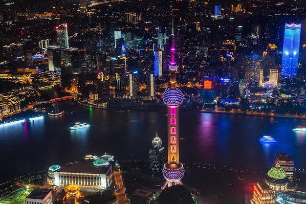 Shanghai stad 's nachts, uitzicht vanaf Scyscraper